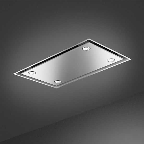 A flush ceiling hood in chrome with 4 built in lights