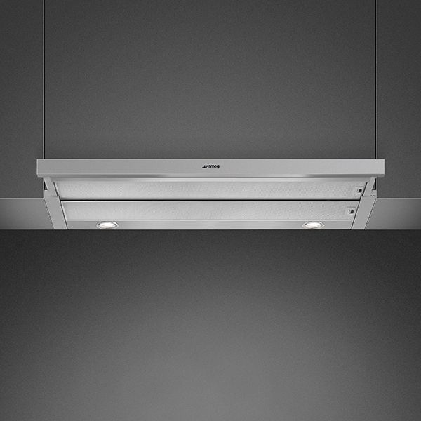 Semi integrated, telescopic cooker hood in silver with 2 integrated lights