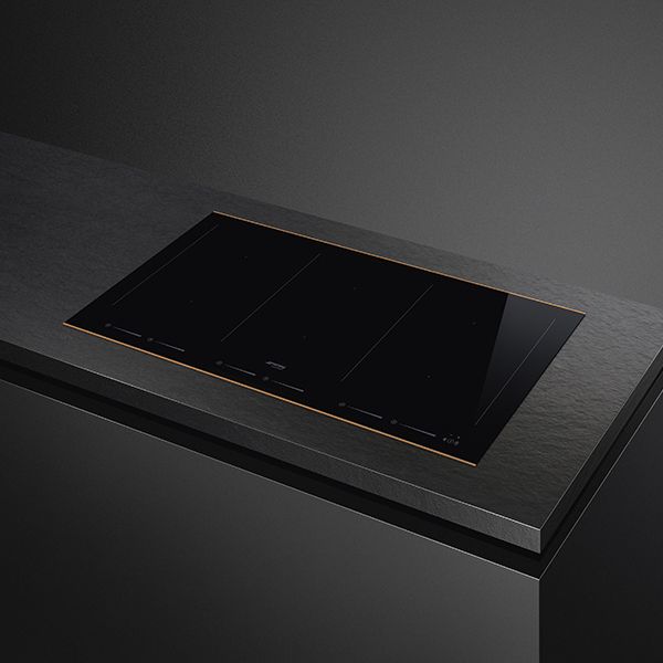 A black Induction hob with flush low profile design, featuring 3 cooking zones